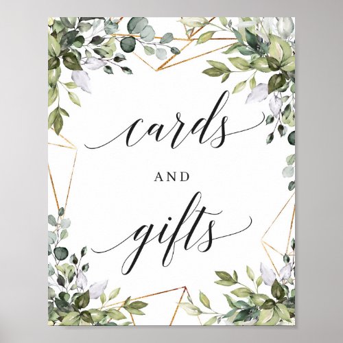 Greenery boho foliage gold cards and gifts sign