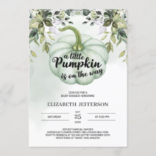 Greenery boho foliage little pumpkin baby shower invitation