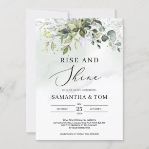 Greenery boho foliage rise and shine wedding invitation