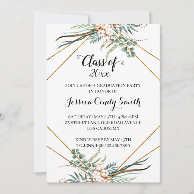 Greenery Boho Geometric Class of 2019 Graduation Invitation (Front)