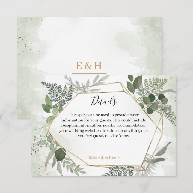 Greenery boho gold geometric wedding details RSVP card (Front/Back)