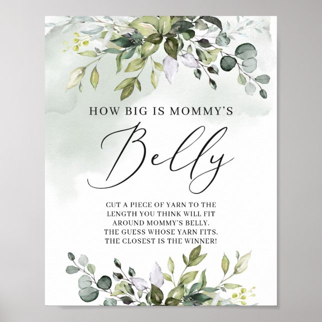 Greenery boho how big is mommy's belly sign game (Front)