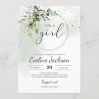 Greenery Boho It's A Girl Baby Shower Invitation