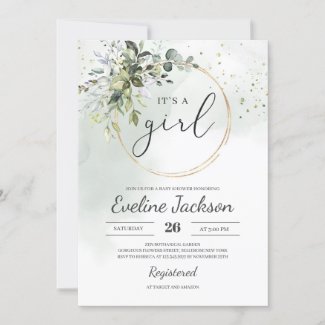 Greenery and Gold Baby Shower Invitations