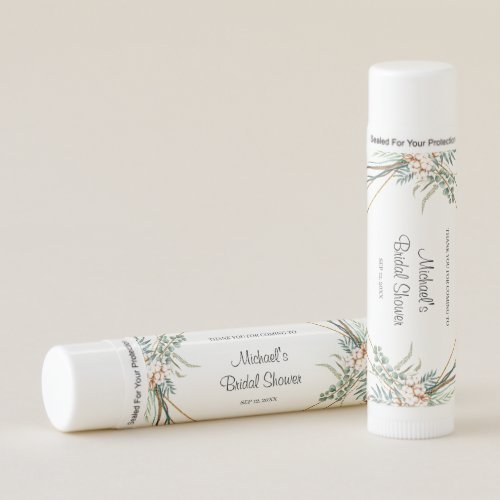 Greenery Boho Leaves Personalized Bridal Shower Lip Balm