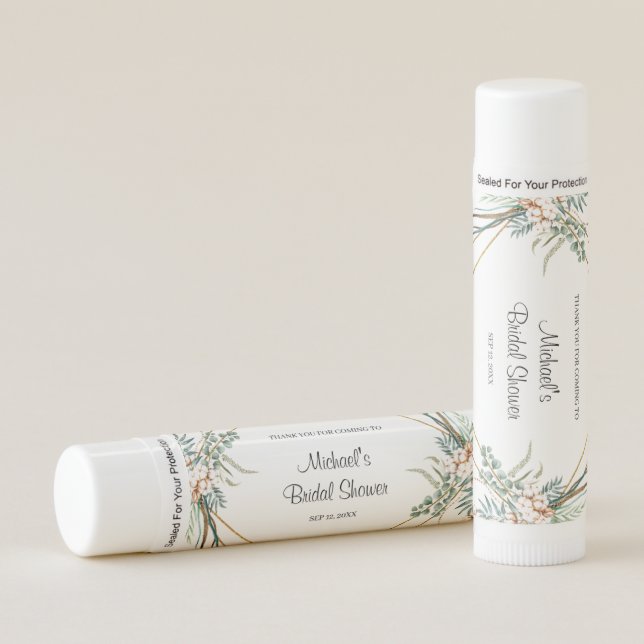 Greenery Boho Leaves Personalized Bridal Shower Lip Balm (Front)
