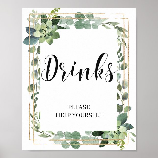 Greenery boho succulent gold glitter eucalyptus poster (Front)