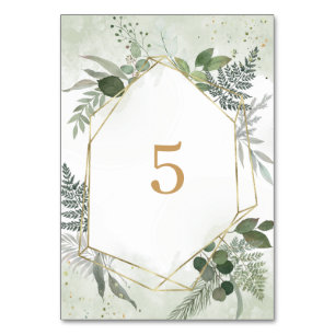 Greenery boho watercolour gold geometric wedding table number