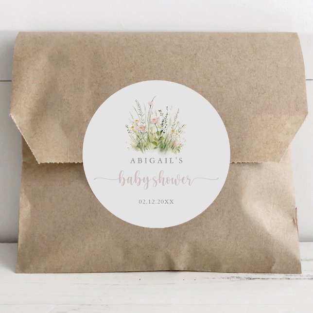 Greenery Boho Wildflower Baby Shower Favor  Classic Round Sticker (Creator Uploaded)
