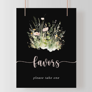Greenery Boho Wildflower Black Favors Sign