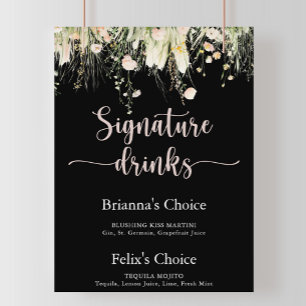 Greenery Boho Wildflower Black Signature Drinks Poster