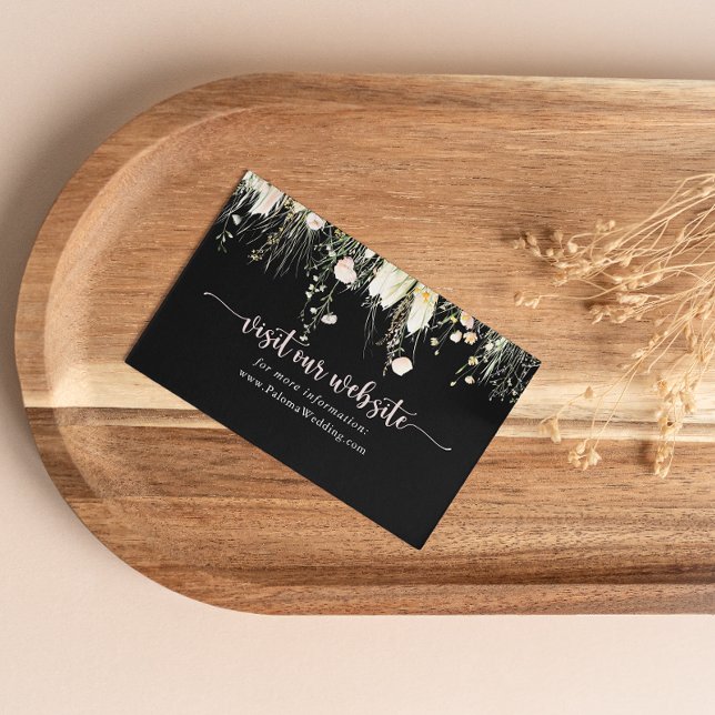 Greenery Boho Wildflower Black Wedding Website  Enclosure Card (Creator Uploaded)