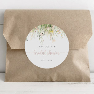 Greenery Boho Wildflower Bridal Shower Favor  Classic Round Sticker