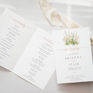 Greenery Boho Wildflower Folded Wedding Program