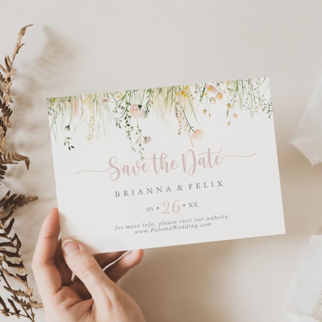Greenery Boho Wildflower Horizontal Wedding  Save The Date (Creator Uploaded)