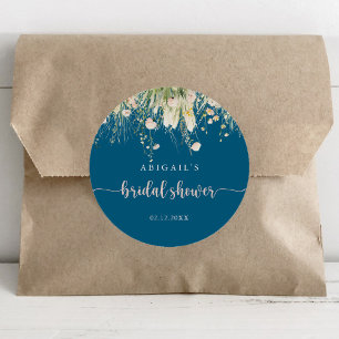 Greenery Boho Wildflower Navy Bridal Shower Favor Classic Round Sticker