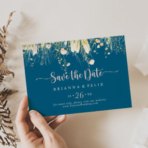 Greenery Boho Wildflower Navy Horizontal Wedding Save The Date