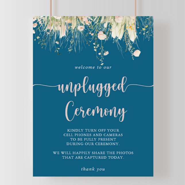 Greenery Boho Wildflower Navy Unplugged Ceremony  Poster (Creator Uploaded)