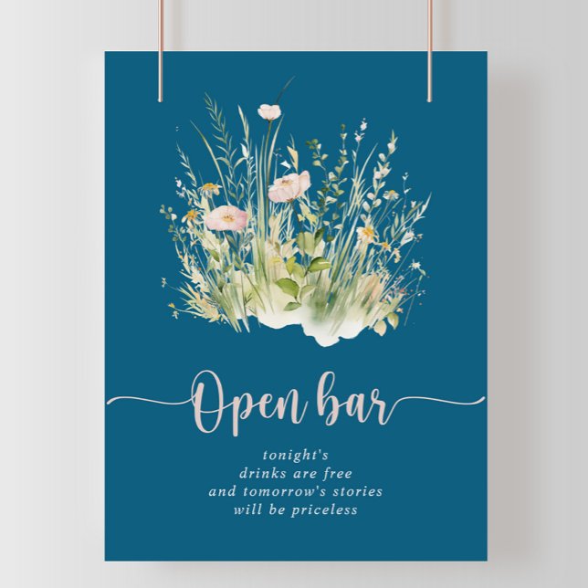 Greenery Boho Wildflower Navy Wedding Open Bar  Poster (Creator Uploaded)