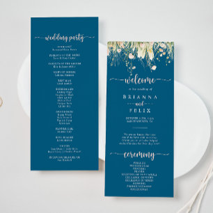 Greenery Boho Wildflower Navy Wedding Program