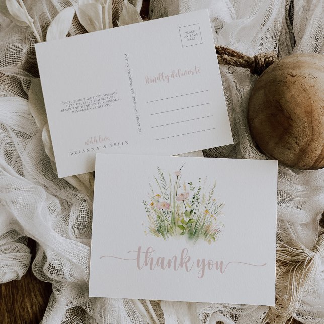 Greenery Boho Wildflower Thank You Postcard (Creator Uploaded)