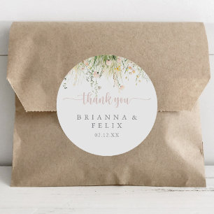 Greenery Boho Wildflower Thank You Wedding Favor Classic Round Sticker