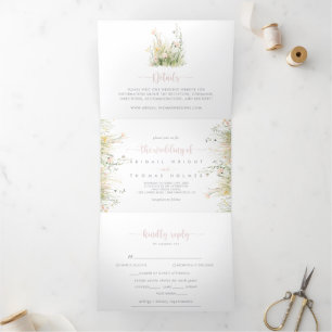 Greenery Boho Wildflower The Wedding of Tri-Fold Invitation