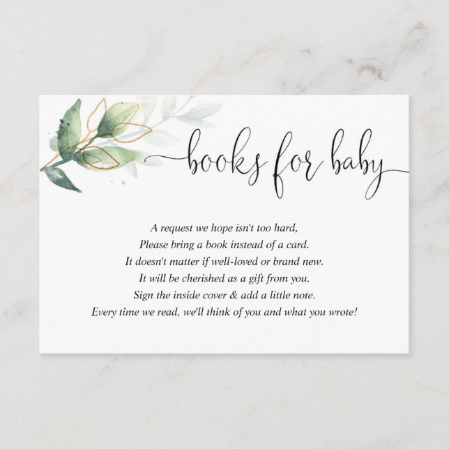 Greenery book request books for baby enclosure car card (Front)