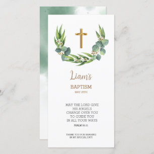 Greenery Bookmark Thank You Card, Baptism Favor