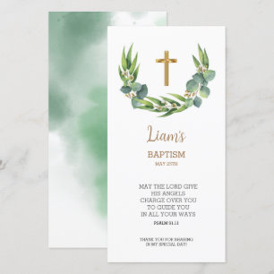 Greenery Bookmark Thank You Card, Baptism Favor Card