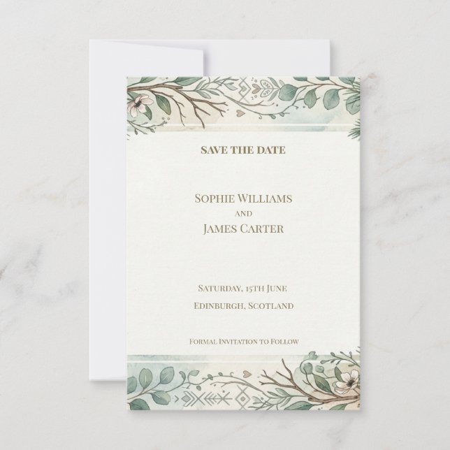 Greenery Border Save The Date Card (Front)
