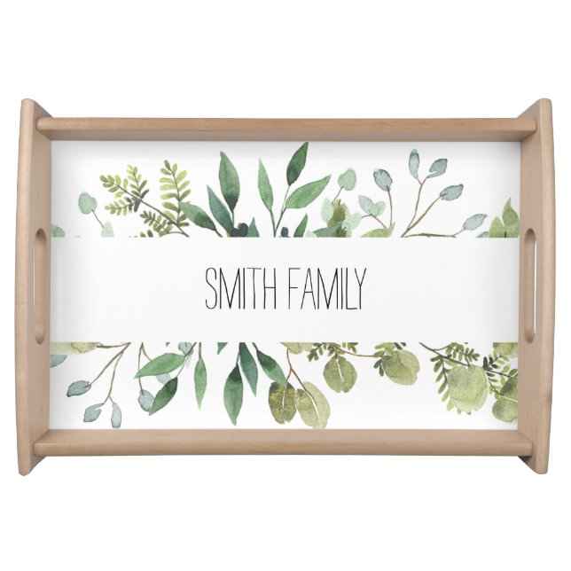 Greenery Border with Family Name or Saying Serving Tray (Front)