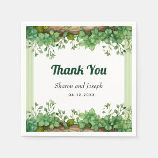 Greenery borders rustic spring Thank You wedding Napkins