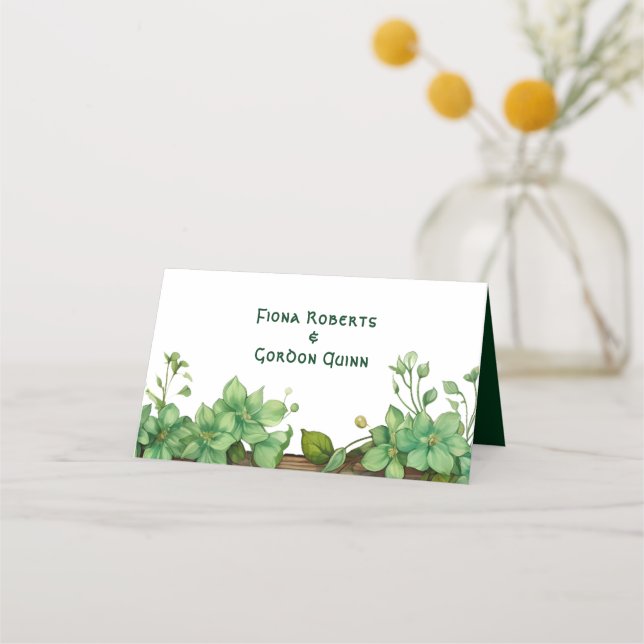 Greenery borders St Patricks day wedding escort Place Card (Back)