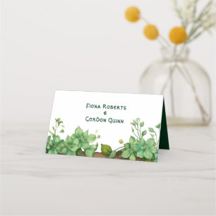 Greenery borders St Patricks day wedding escort Place Card