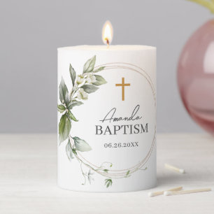 Greenery Botanic Elegant Baptism Pillar Candle