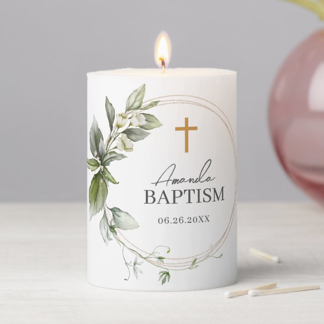 Greenery Botanic Elegant Baptism Pillar Candle (In Situ)