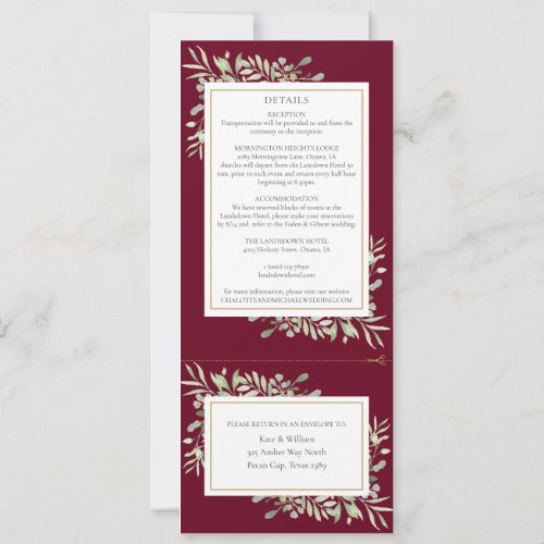 Greenery Botanical All In One Burgundy Wedding Invitation