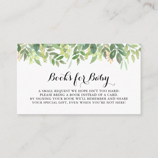 Greenery Botanical Baby Shower Book Request Enclosure Card (Front)