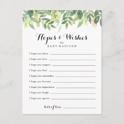 Greenery Botanical Baby Shower Hopes  Wishes Card