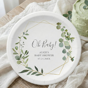Greenery Botanical Baby Shower Paper Plates