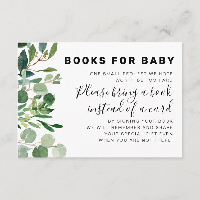 Greenery Botanical Book Request For Baby Shower Enclosure Card (Front)