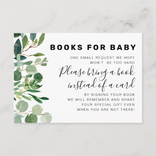 Greenery Botanical Book Request For Baby Shower Enclosure Card