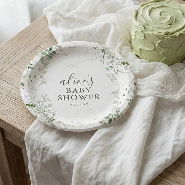Greenery Botanical Bridal Shower Paper Plate (Creator Uploaded)