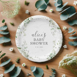 Greenery Botanical Bridal Shower Paper Plate<br><div class="desc">Introduce a touch of elegance to your baby shower with our personalized paper plates. Encircled by a wreath of watercolor eucalyptus leaves, they epitomize nature-inspired charm. Centrally placed, the mom-to-be's name shines in modern script, complemented by "Baby Shower" in a distinguished serif below. These plates are not just for serving;...</div>