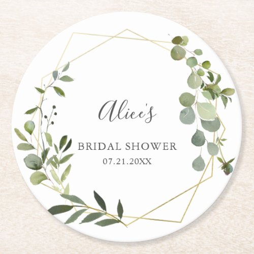 Greenery Botanical Bridal Shower Round Paper Coaster