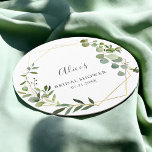 Greenery Botanical Bridal Shower Round Paper Coaster<br><div class="desc">Modern coaster features greenery leaves on geometric frame.</div>