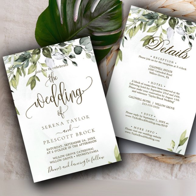 Greenery Botanical Calligraphy Wedding Invitation (Creator Uploaded)