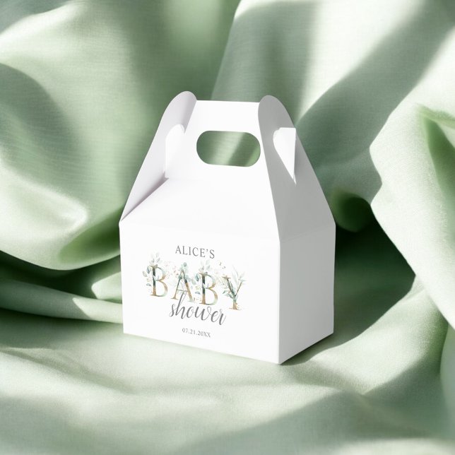 Greenery Botanical Decorative Font Baby Shower Favor Boxes (Creator Uploaded)