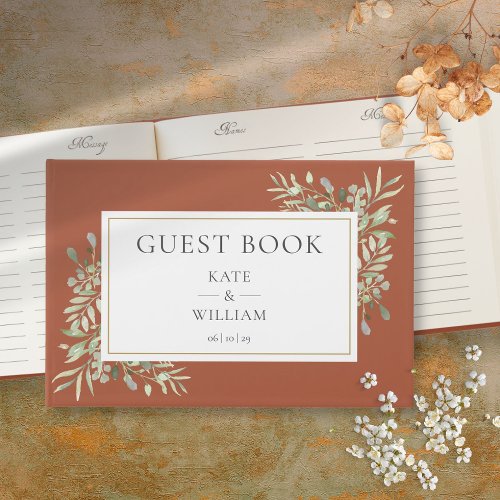 Greenery Botanical Elegant Terracotta Wedding Guest Book